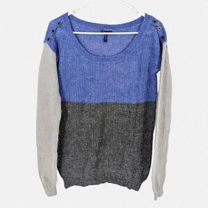 Splendid Women's Gray Purple‎ Color Block Mohair Wool Sweater S